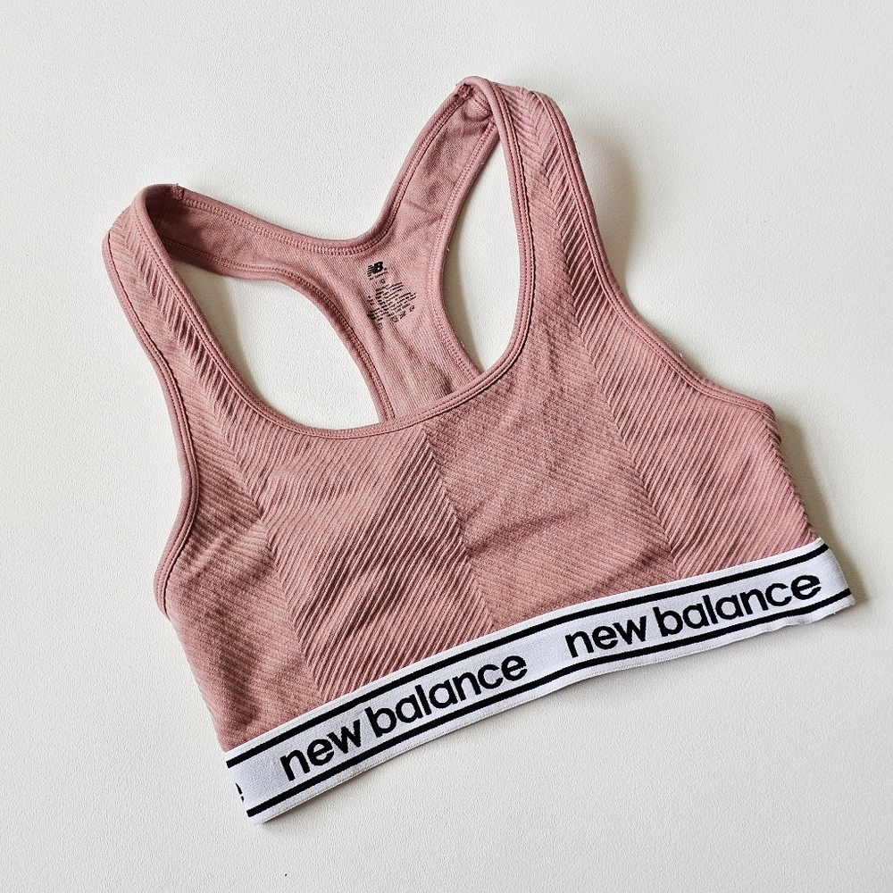 New Balance Seamless Ribbed Logo Band Sports Bra Pink Size Large (No Pads)